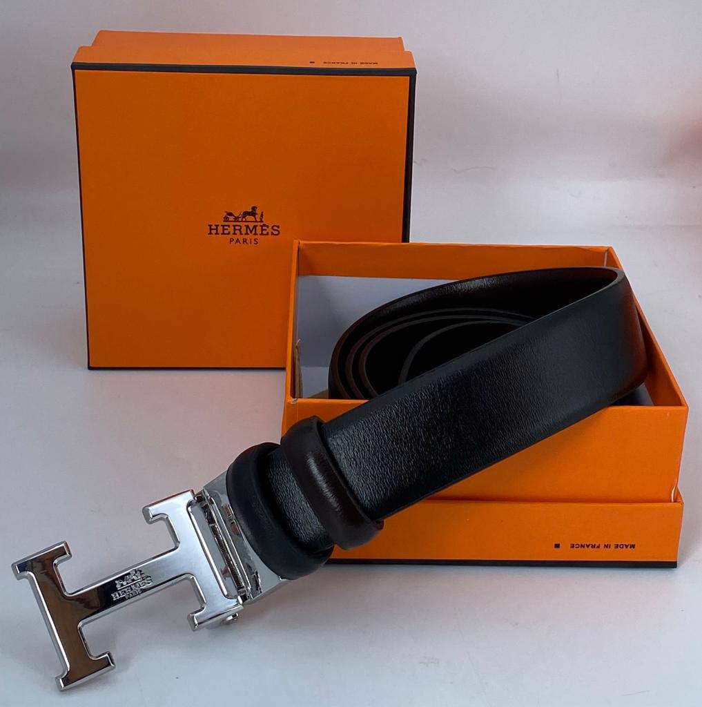 Hermes Reversible Leather Belt (silver emblem buckle)