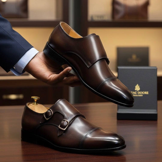 Men’s Double Monk Strap Shoes (Dark Brown Italian Leather AC-1)