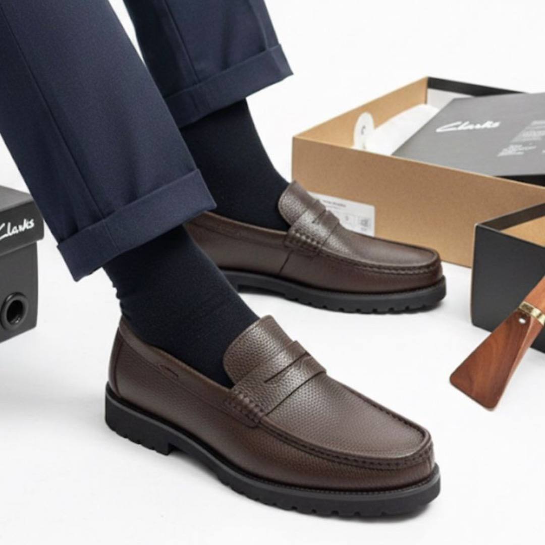 Men’s Pebble Grain Leather Penny Loafers with (Lug Sole RTM-1)
