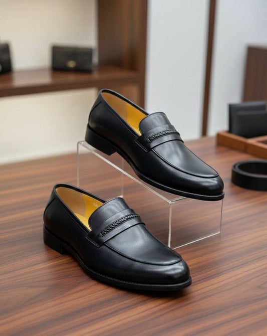 Artisan Braided Leather Dress Shoes – Black ENGL-1