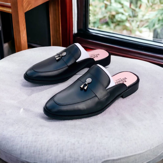 Leather Half Shoe With Silver Ornament