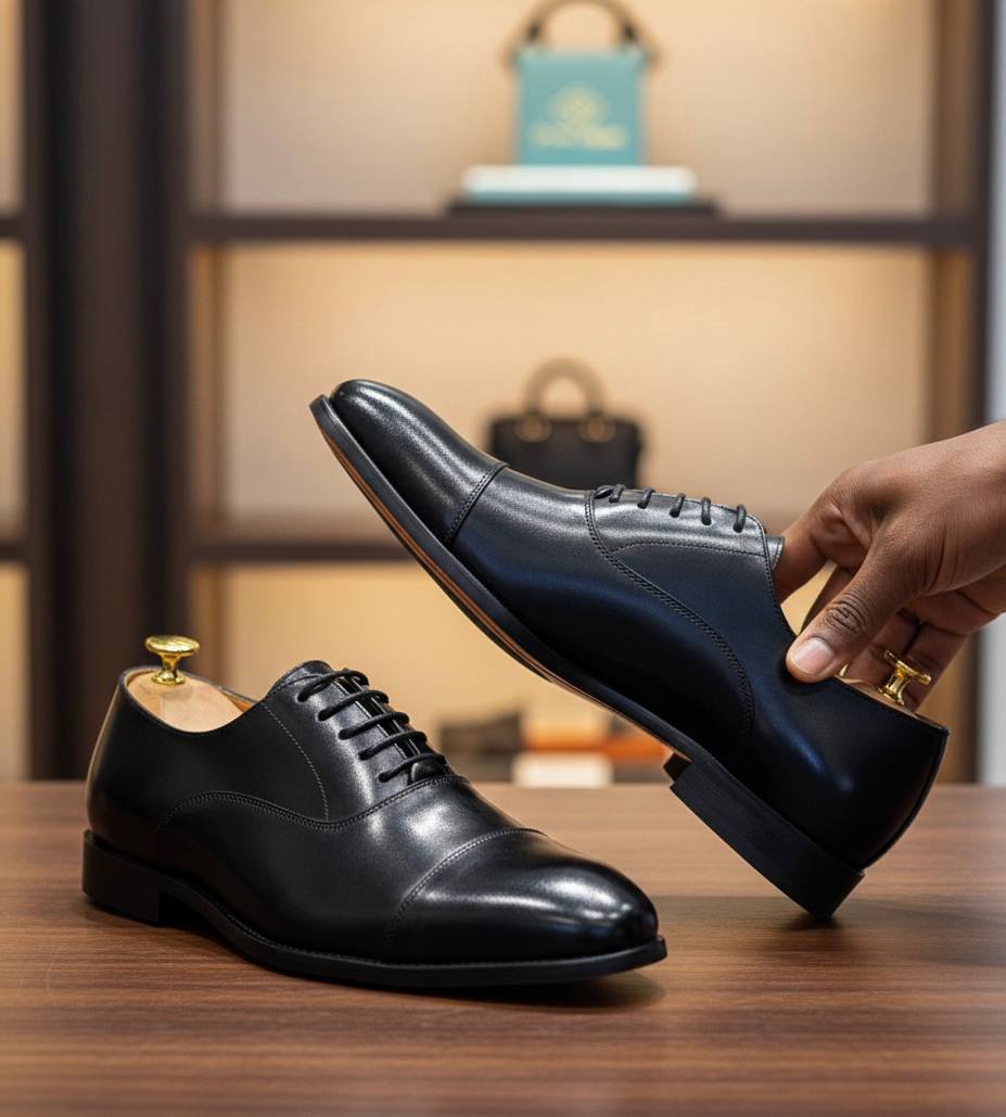 Men Black Leather Cap Toe Oxford (RTM-2)