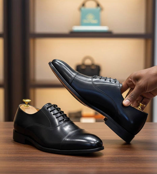Men Black Leather Cap Toe Oxford (RTM-2)