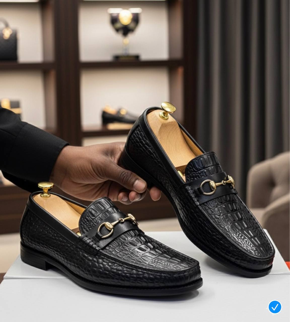 Italian-Style Croc-Embossed Loafer Shoes (Black E-V7)