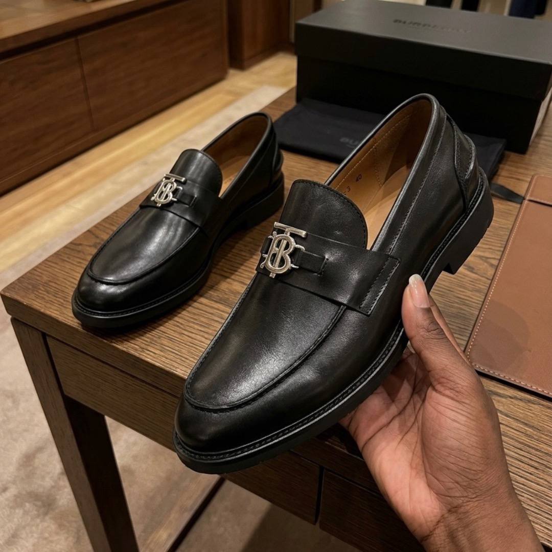 Men’s Black Leather TB Monogram Loafers ( AC x PG 001 )