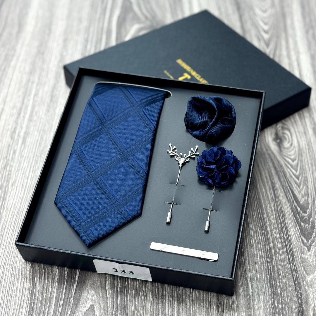 Premium Plaid Tie Accessory Gift Set (Royal Blue CA-1)
