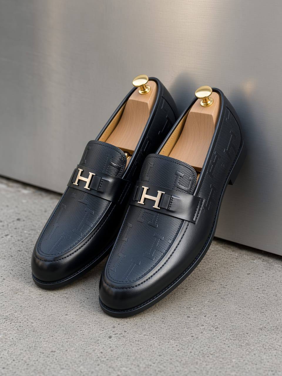 Executive Men’s Black Monogram Leather with Gold 'H' Buckle