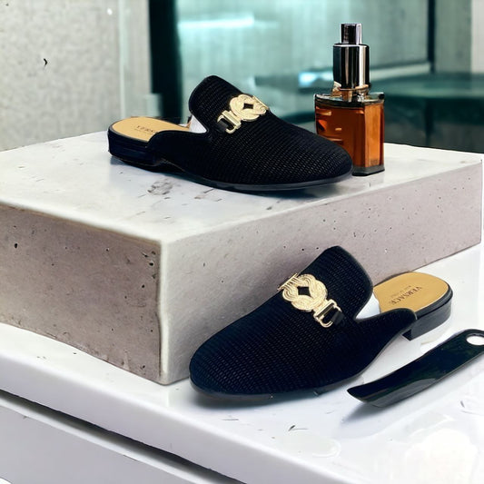 Black Elegant Mules with Ornament