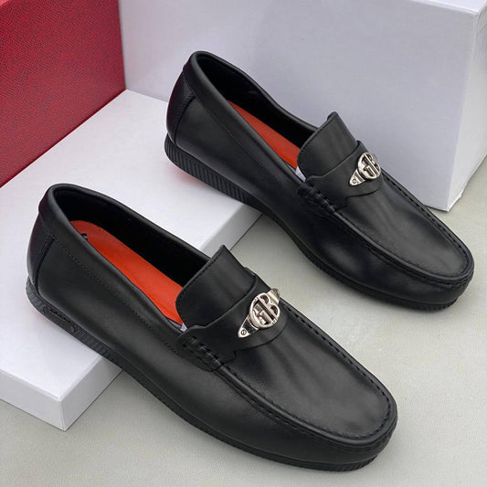 GB Leather Loafers (Black With Ornament)