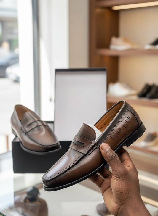Executive Penny Loafers (Brogued Italian Leather E-1F)