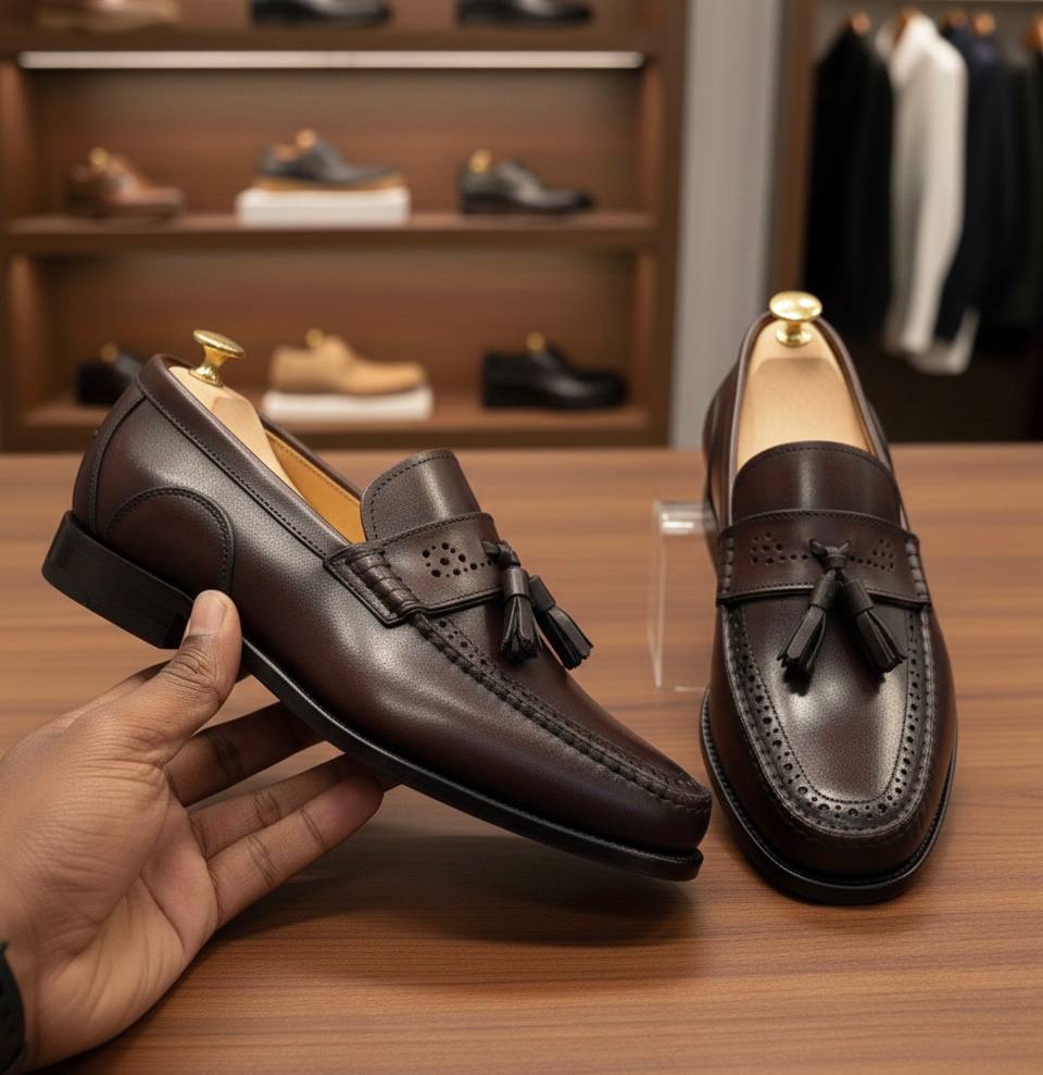 Classic Men's Leather Tassel Loafers (Brogue Detail RTM-2)