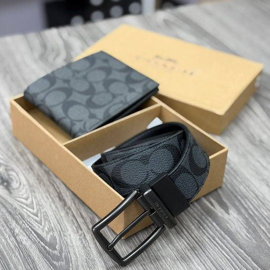 Coach Leather Belt x Wallet Combo (Charcoal Black Buckle)