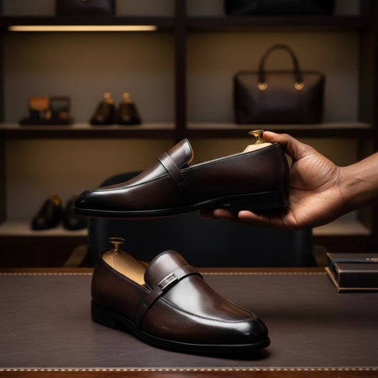 Men’s Leather Horsebit Executive Loafer Shoes (Dark Brown DS-1)