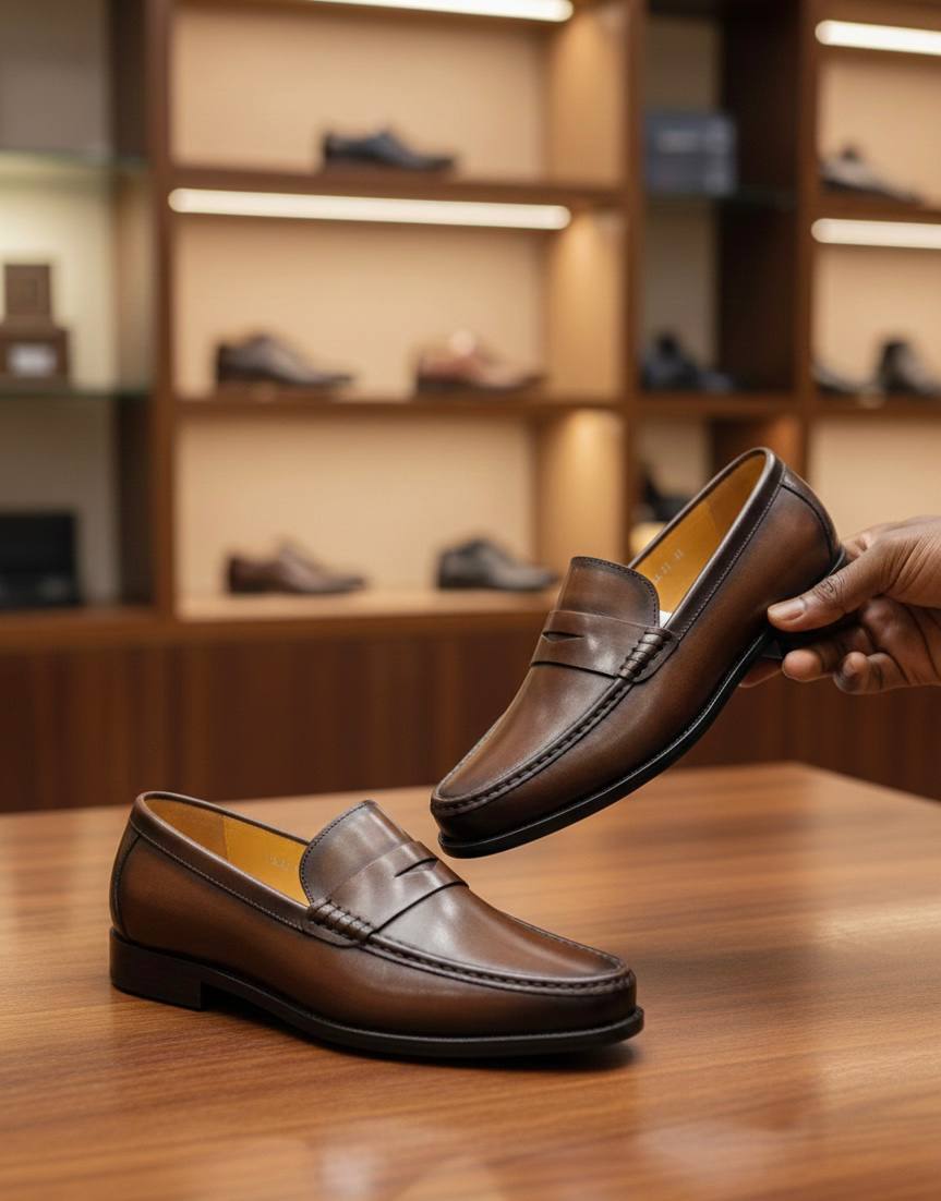 Classic Men's Leather Penny Loafers (Rich Chocolate Brown ENGL-1)
