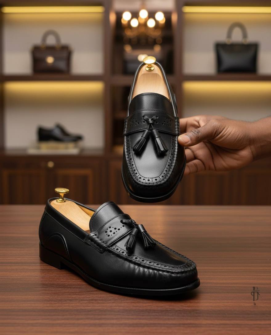 Men's Black Leather Tassel Loafers (Classic RTM-2)