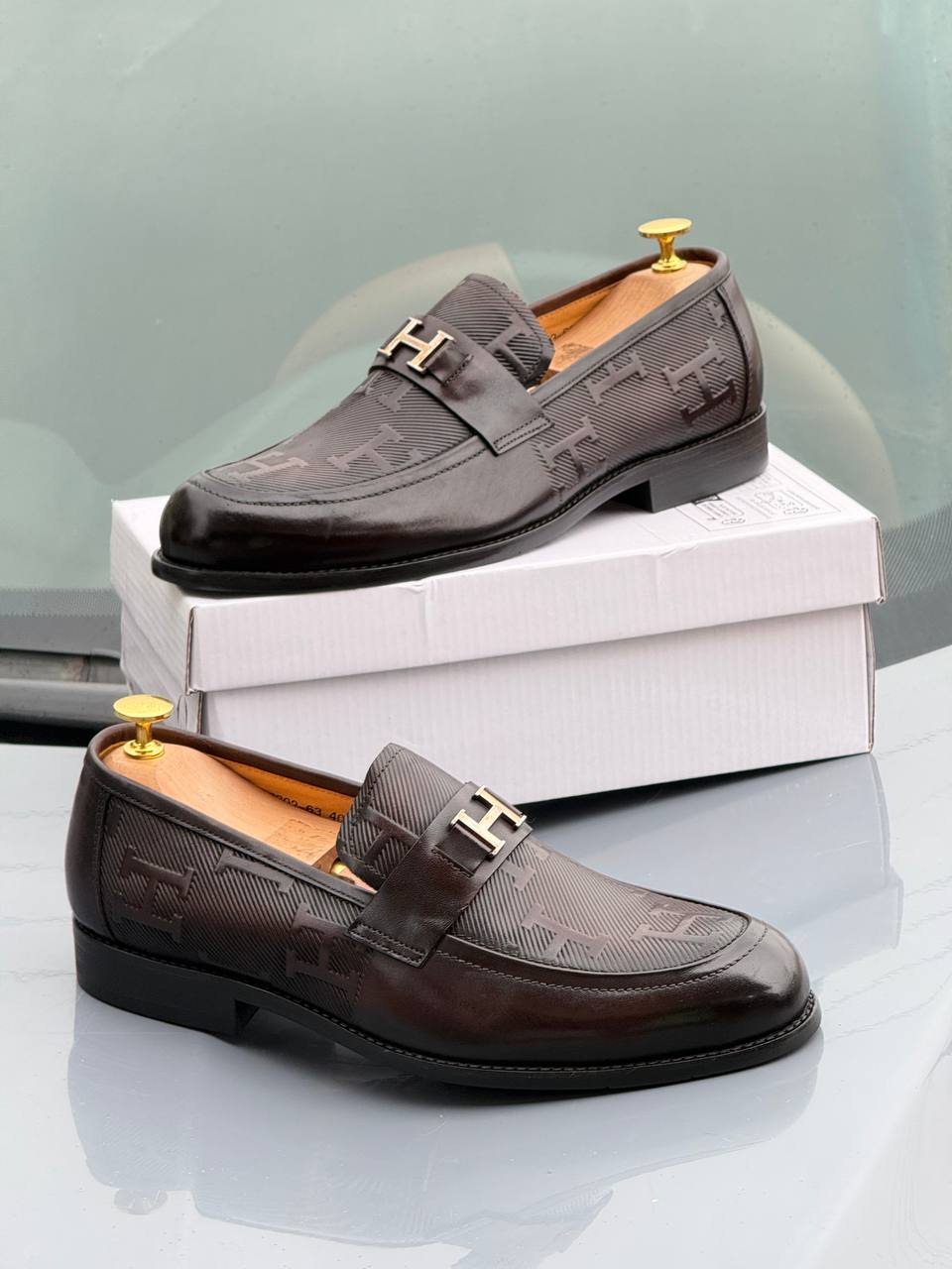 Executive Embossed Leather Horsebit Shoes