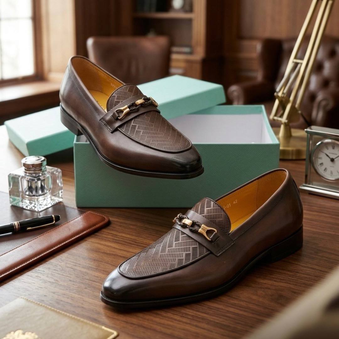 Men’s Artisan Leather Horsebit Brown Shoes ( AC x PG 001 )