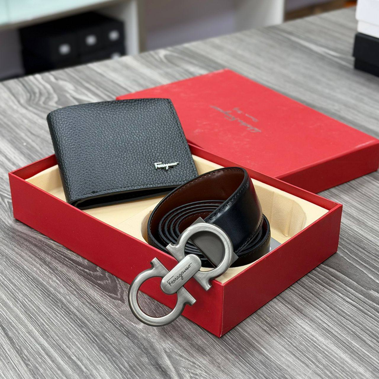 Feragamo Leather Belt x Wallet Combo