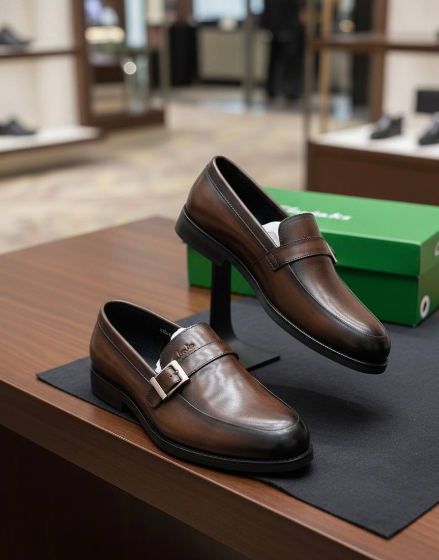 Men’s Classic Brown Leather Single Monk Strap Shoes (E-V7)