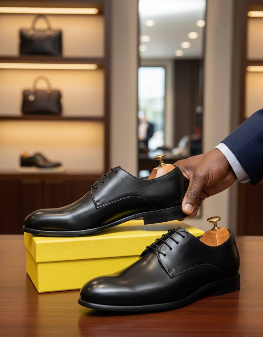 Men’s Handcrafted Black Leather Derby Shoes (AC-HUB1)