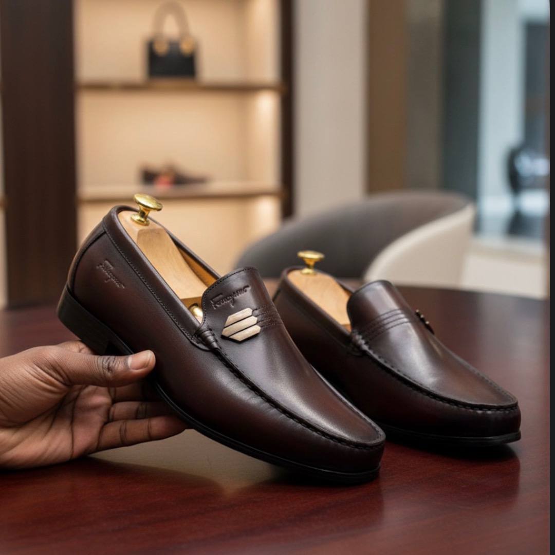 Men’s Gancini Leather Loafer Shoes (Coffee AC-1)