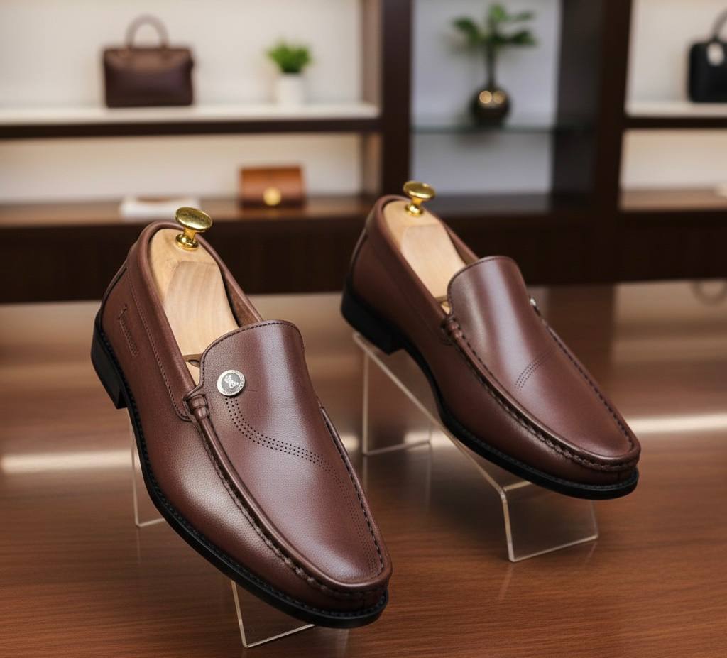 Executive Polished Calfskin Penny Loafers (Dark Brown Leather RTM-3)