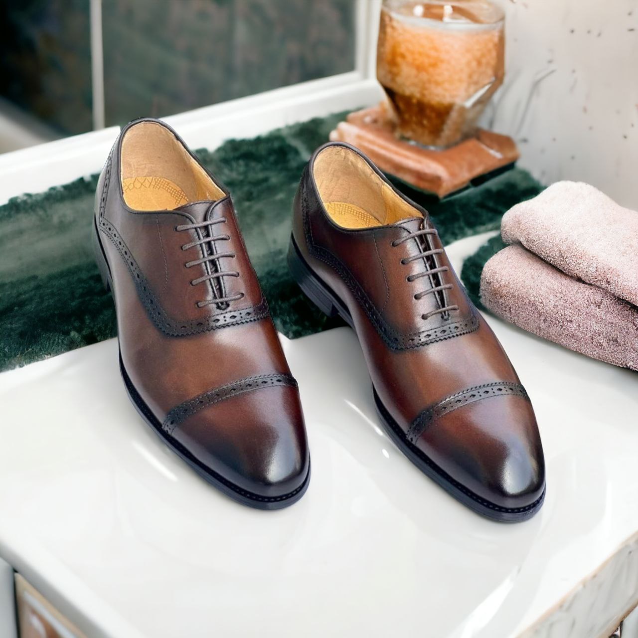 Top-Grain Italian Leather Captoe Shoes - Brown