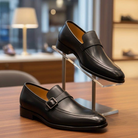 Handcrafted Men’s Single Monk Strap Shoes (Black E-V6)