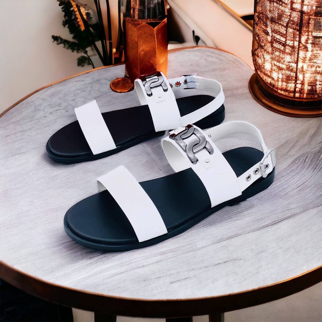 White Italian Leather Sandals