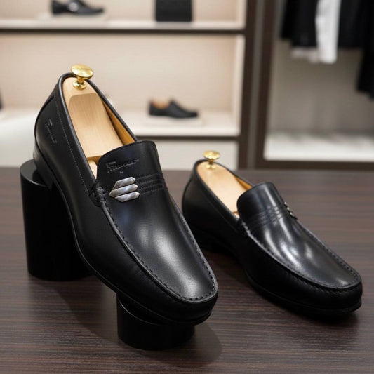 Gancini Men’s Leather Penny Loafer Shoes (Classic Black AC-1)