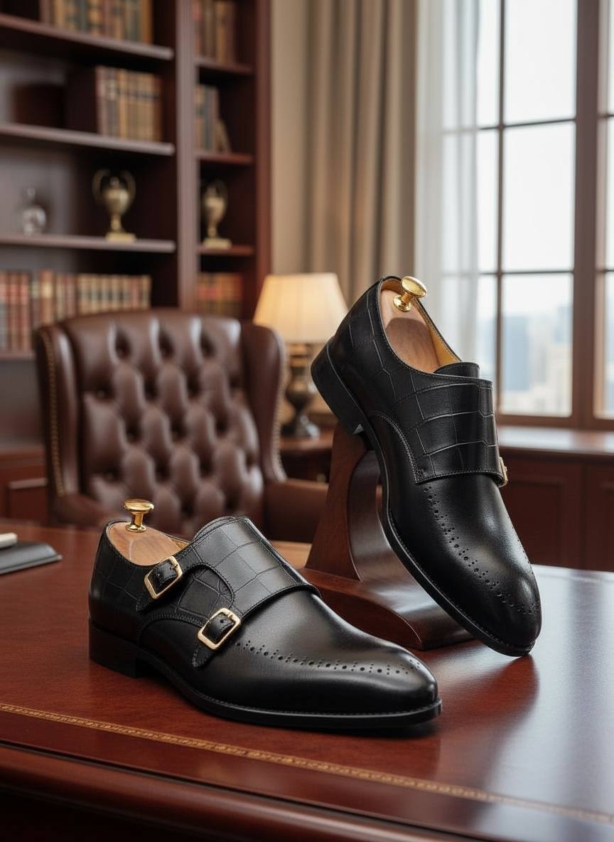Luxe Monkstrap (Black Brogued Italian Leather E-1F)