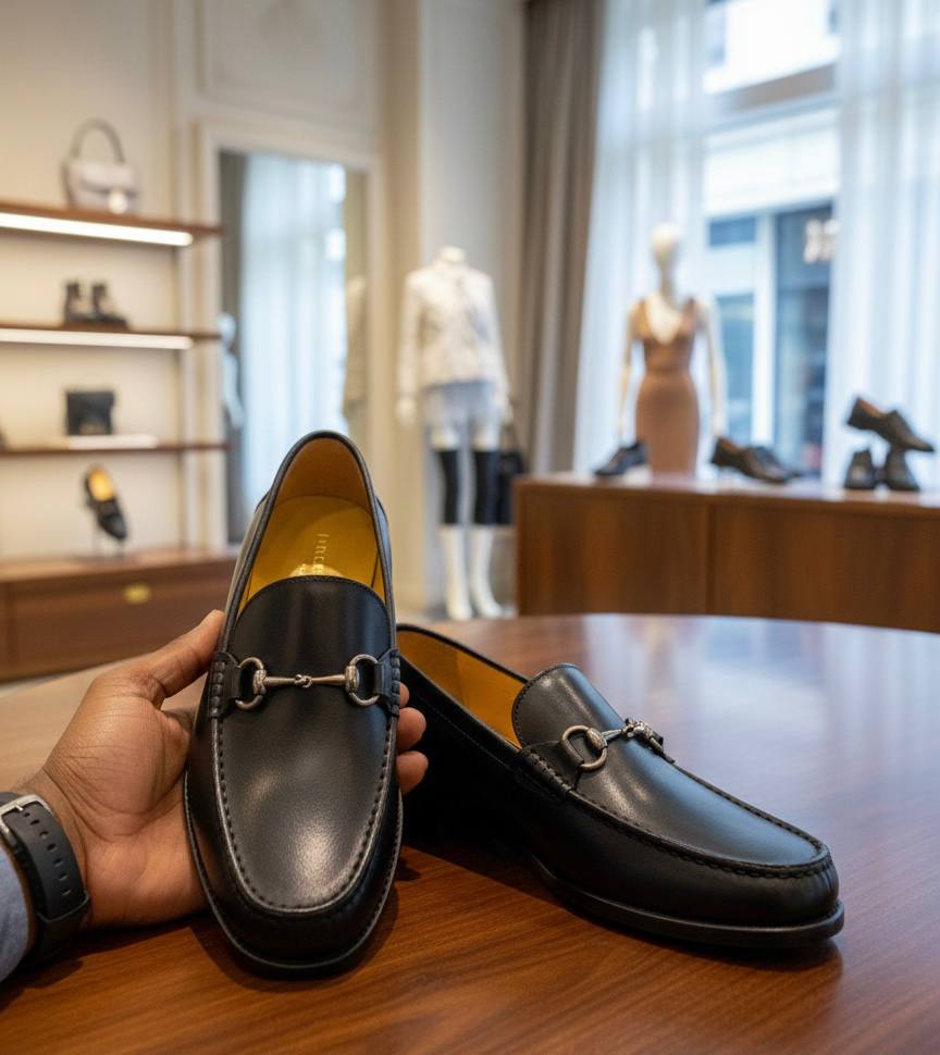 Men's Black Leather Bit Loafer Shoes