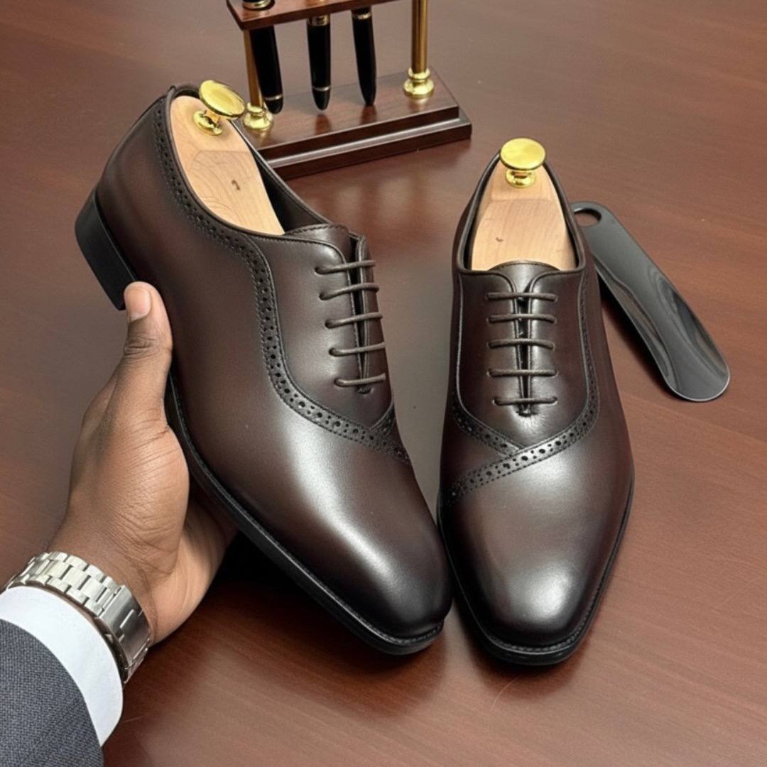 Classic Men's Dark Brown Leather Oxford Shoes (RTM-1)