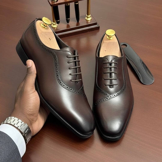 Classic Men's Dark Brown Leather Oxford Shoes (RTM-1)