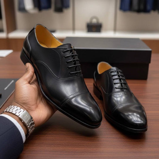 Elite Men’s Black Leather Cap-Toe Oxford Shoe (Classic RTM-4)