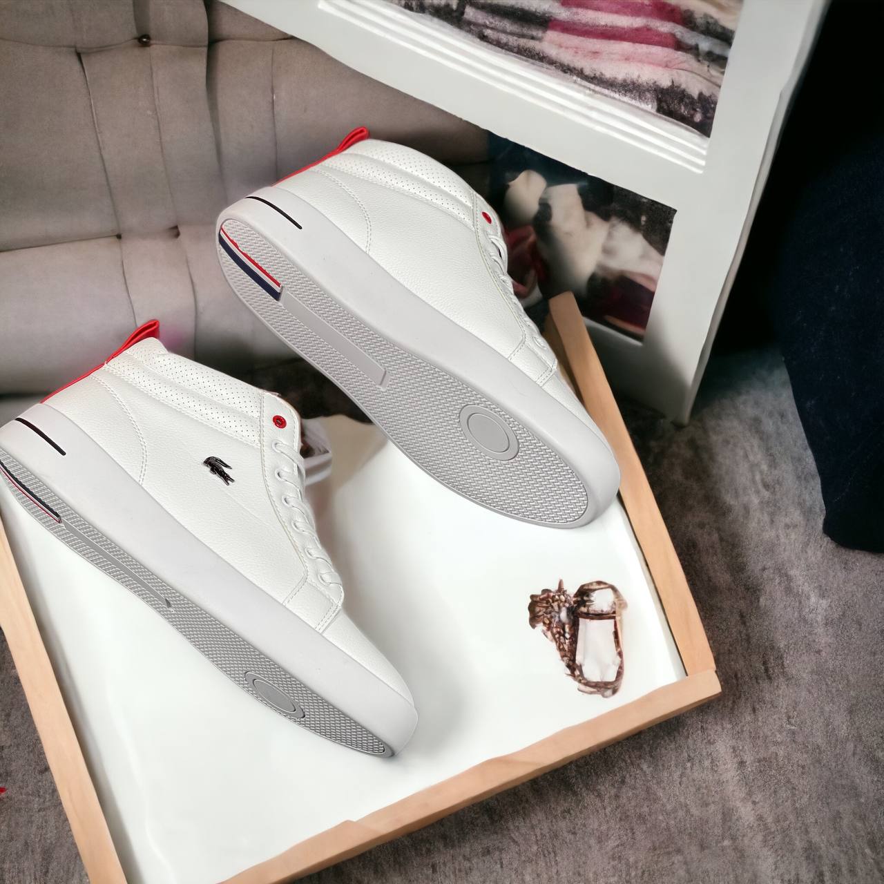 Lacoste Laced Boots (White & Red Lining)