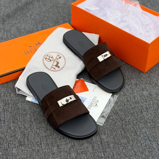 Hermès Dadic Suede Slippers