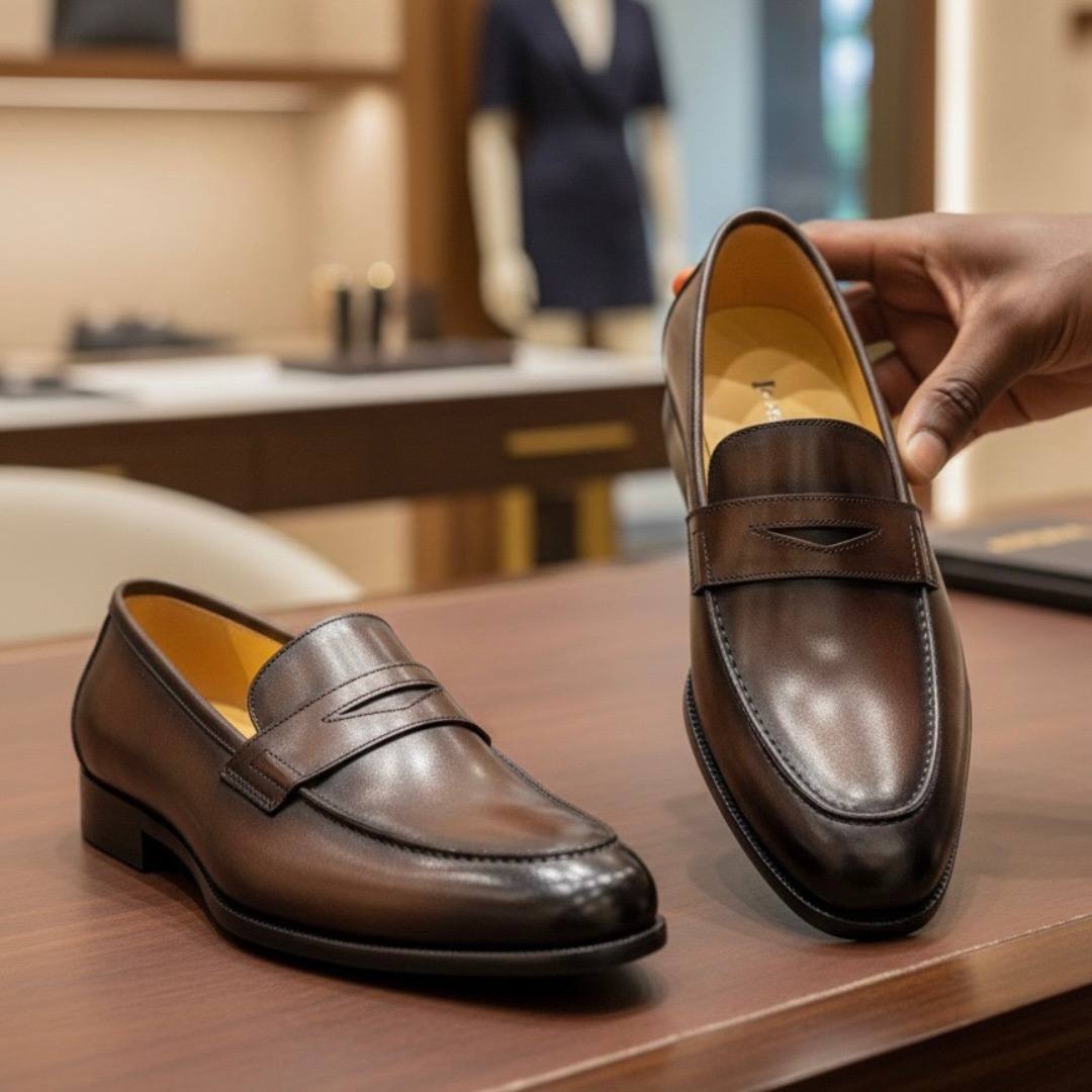 Luxe Italian Leather Penny Loafer Shoes (Coffee E-V1)