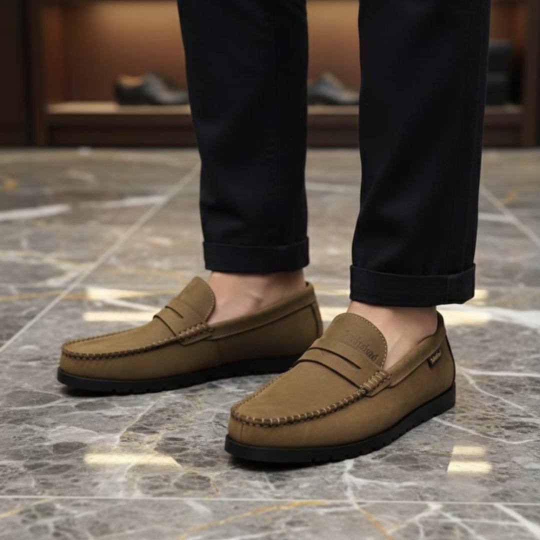Men’s Premium Suede Penny Loafers – Olive Earth (CM-007)