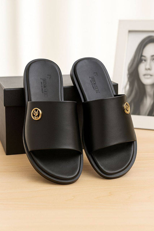 Men Triple Black Billionaire Leather Slippers