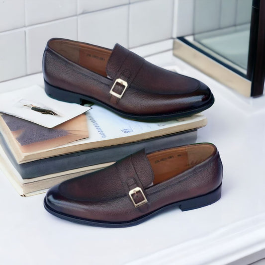 Coffee Leather Single Strap Shoes (Elegant)