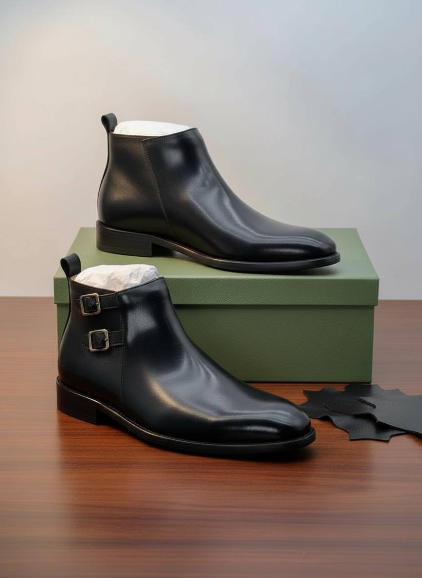 Luxe Double Side-strap Italian Leather Boots (Black E-1F)