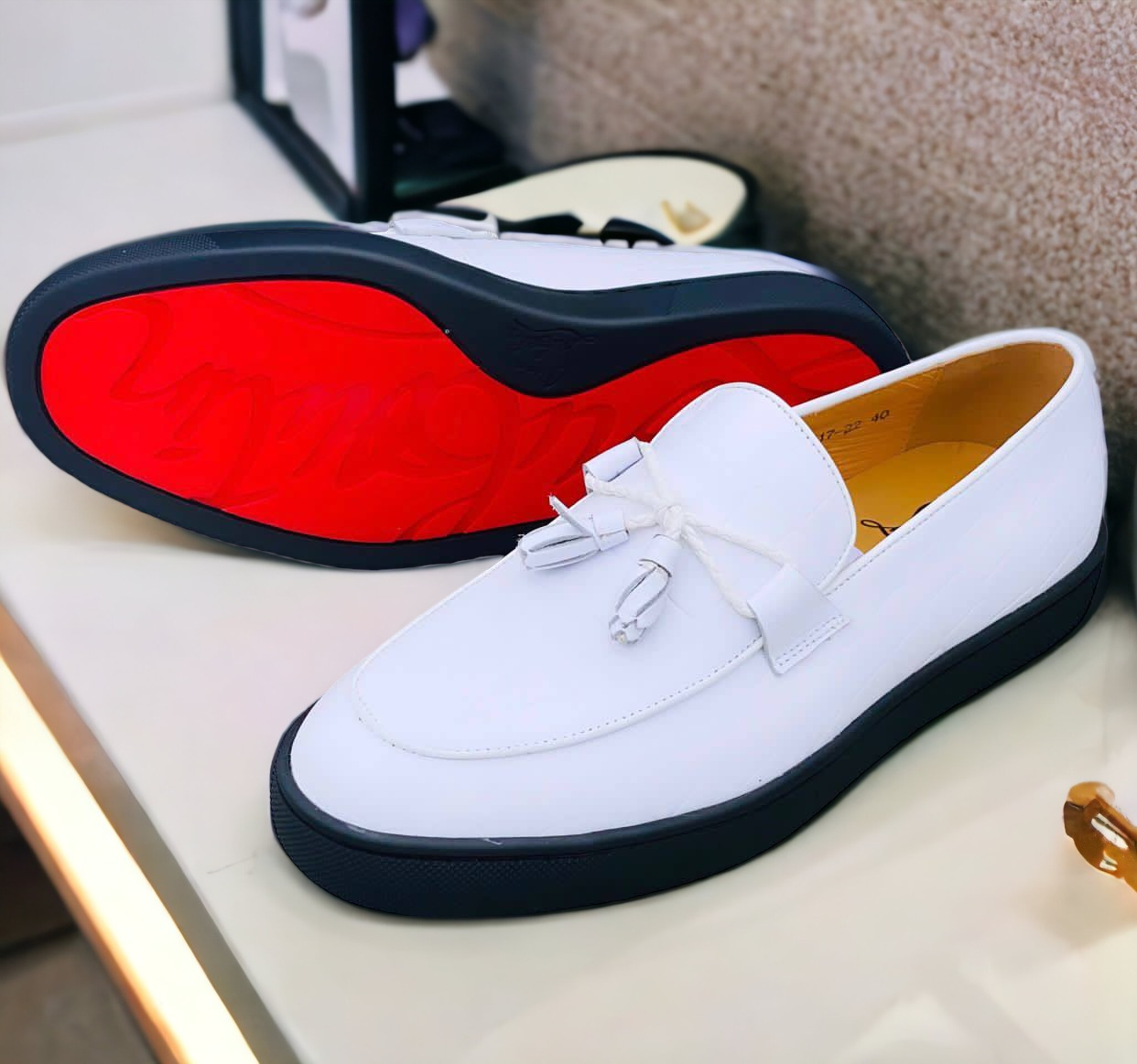 Premium Leather Red Bottoms (White)