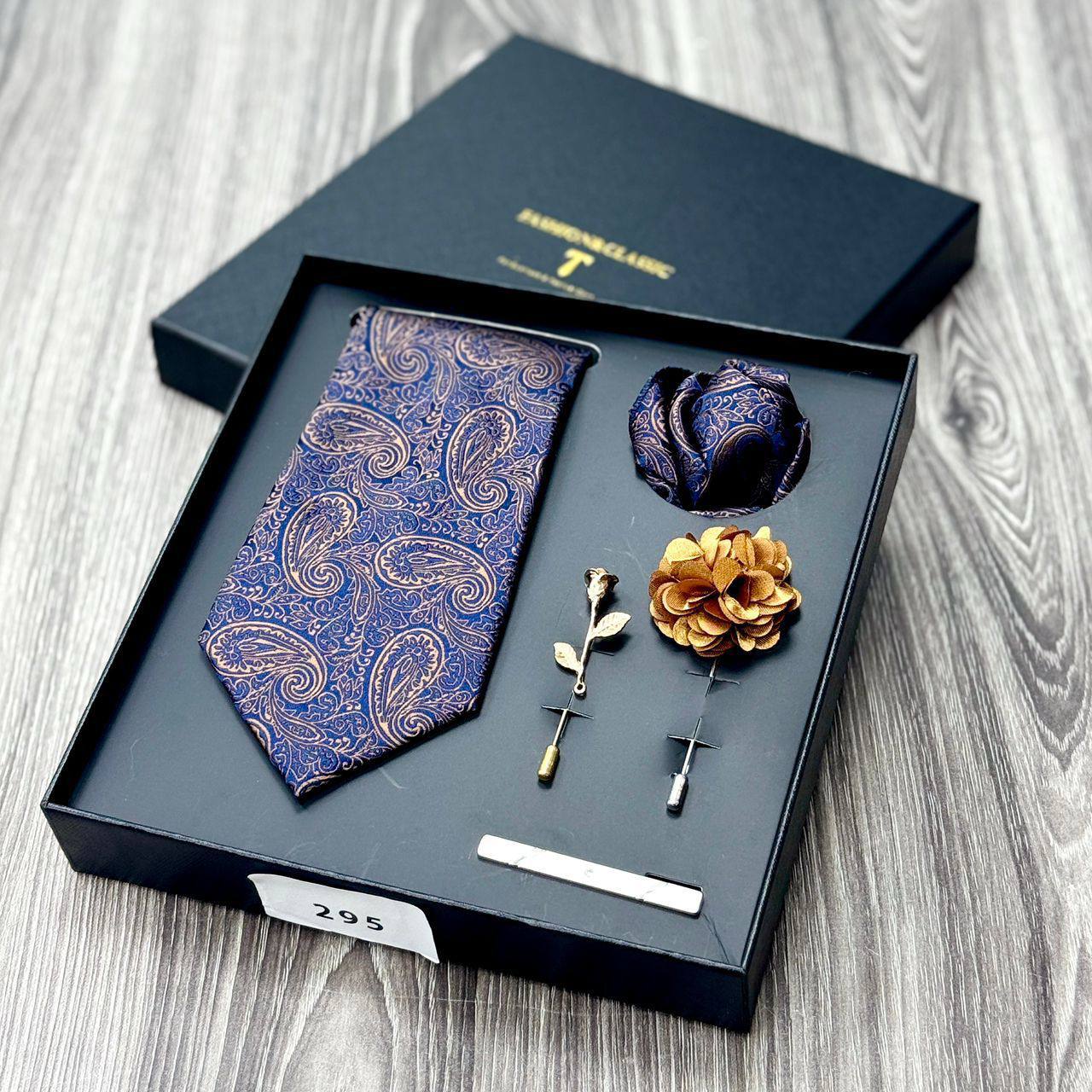 Navy & Gold Paisley Tie Luxury Gift Set (CA-1)