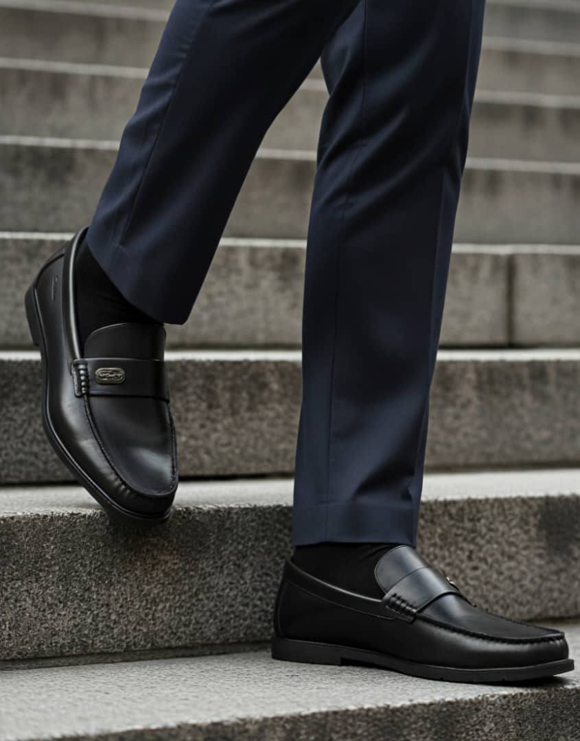 Men Quality Leather Heeled Loafer Shoes (Black)