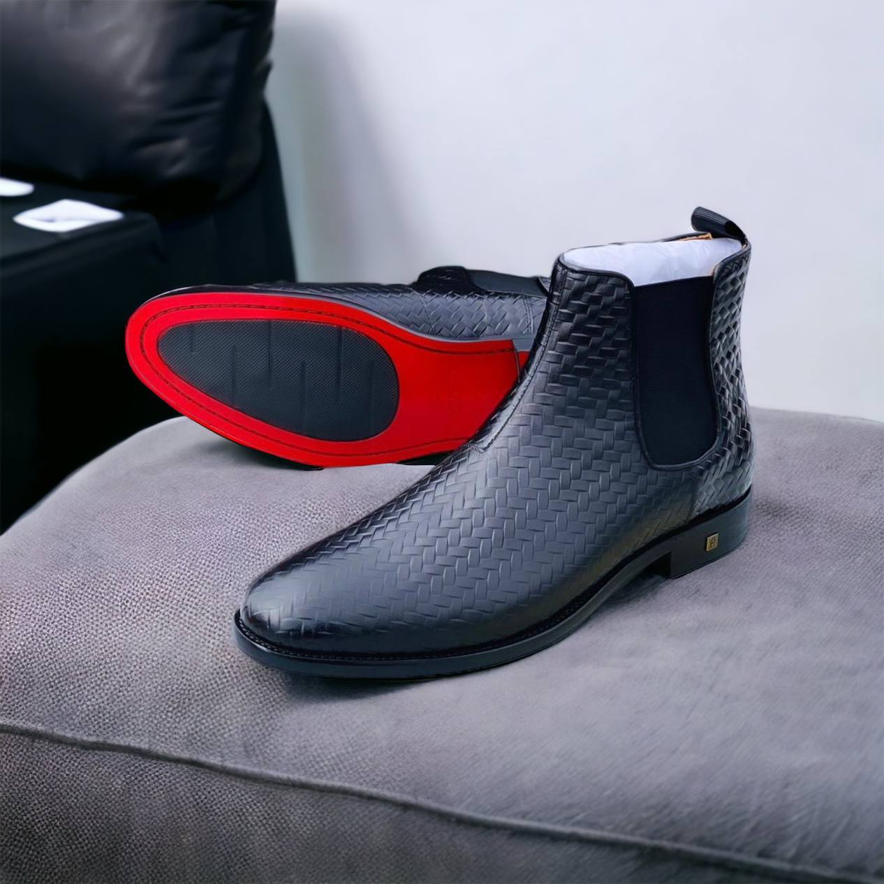 Wooven Pattern Italian Chelsea Boots (s7)