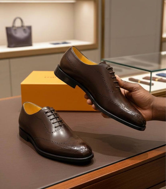 Men’s Leather Oxford Brogue Shoes (Brown E-V4)