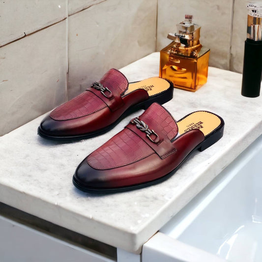Maroon Leather Mules