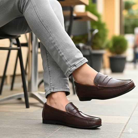Men Brown Leather Heeled Loafers