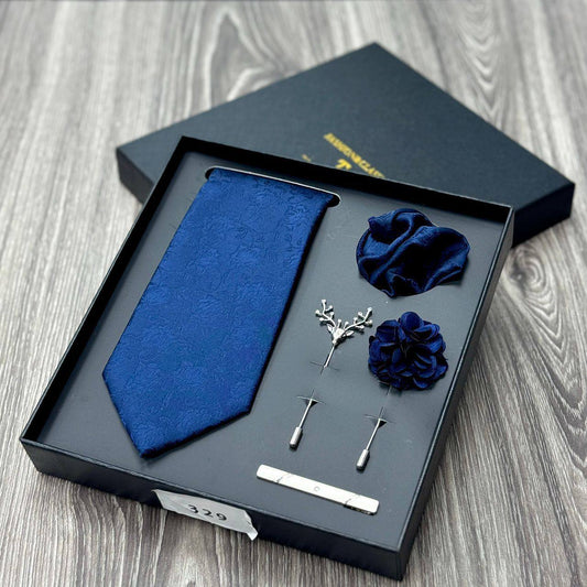 Premium Men’s Floral Tie & Accessory Set (Midnight Blue CA-1)